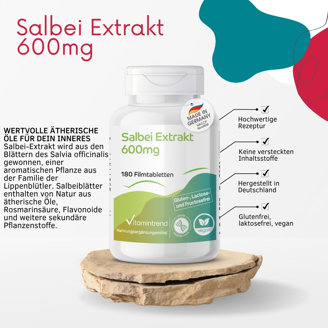 Extrait de Sauge 600mg - 180 comprimés pelliculés | Vitamintrend