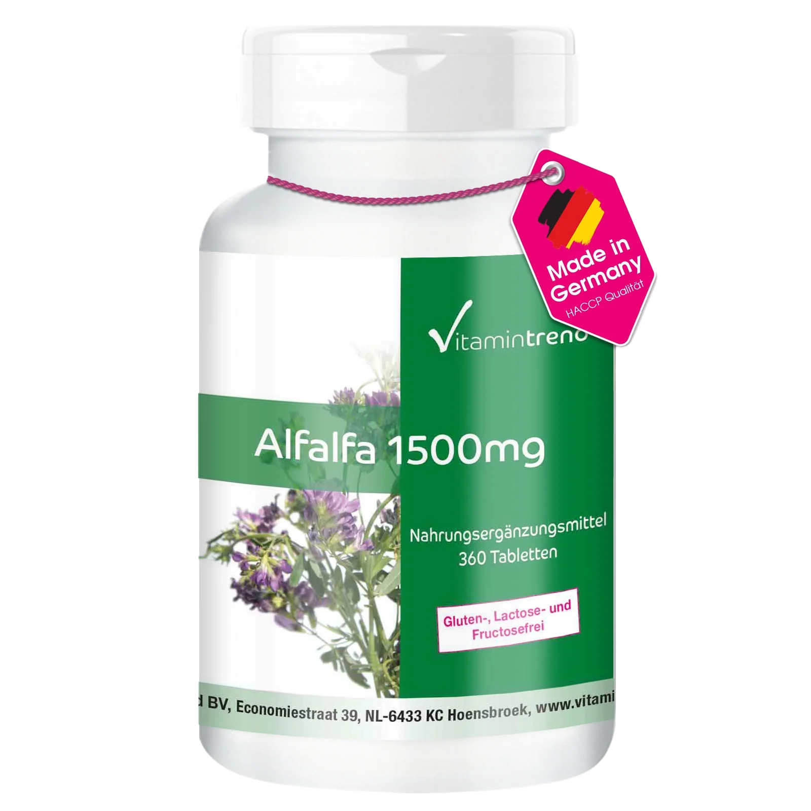 Alfalfa 1500mg Tagesdosis 360 Tabletten Großpackung für 120 Tage, Reinsubstanz, vegan