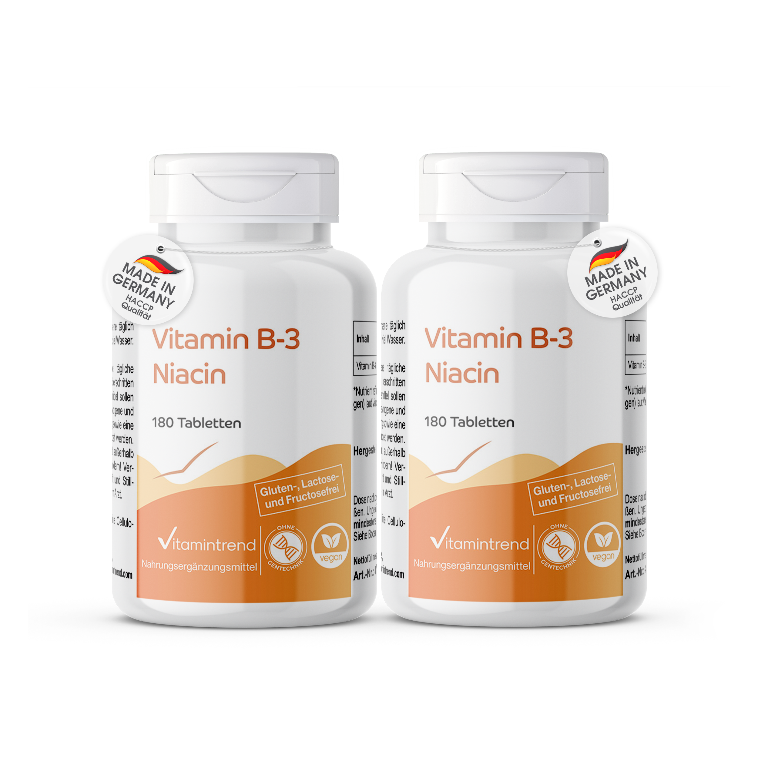Niacin 100mg (Vitamin B3) - 2 x 180 Tabletten - schluckfreundlich - Doppelpack für 1 Jahr - Vegan | Vitamintrend
