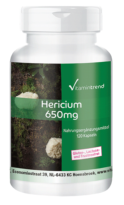 Hericium 650mg - 120 Kapseln, veganer Vitalpilz