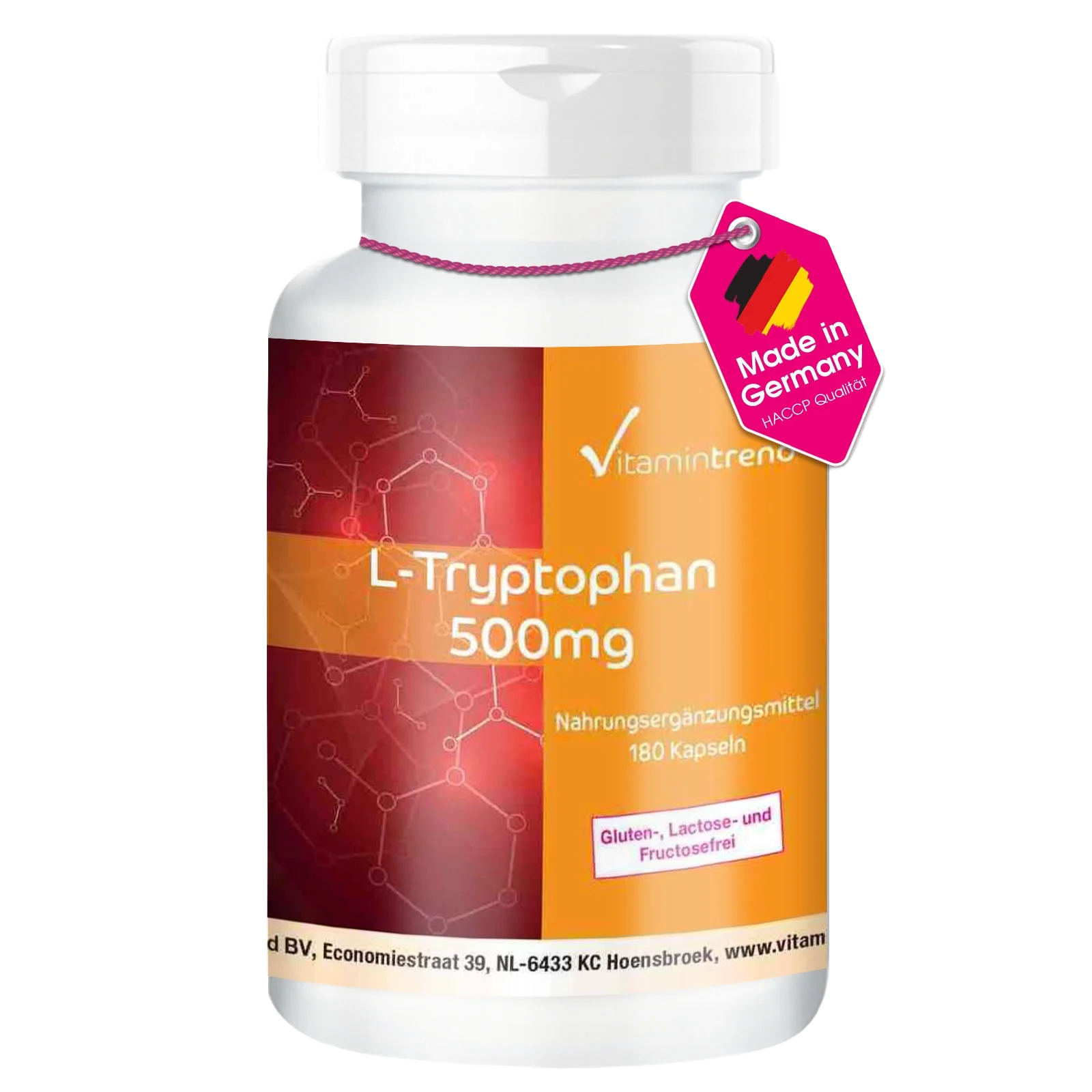 L-Tryptophan 500mg - vegan - 180 capsules - bulk pack