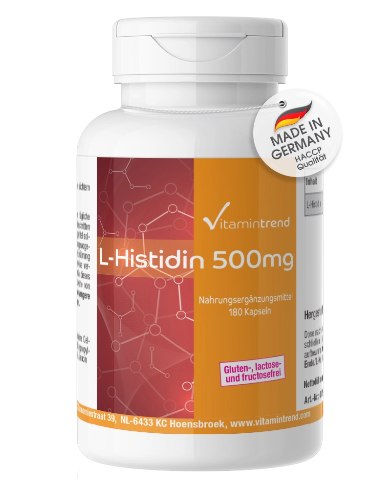 L-Histidine 500mg - highly dosed - vegan - 180 capsules - bulk pack L-Histidine 500mg - highly dosed - vegan - 180 capsules - bulk pack
