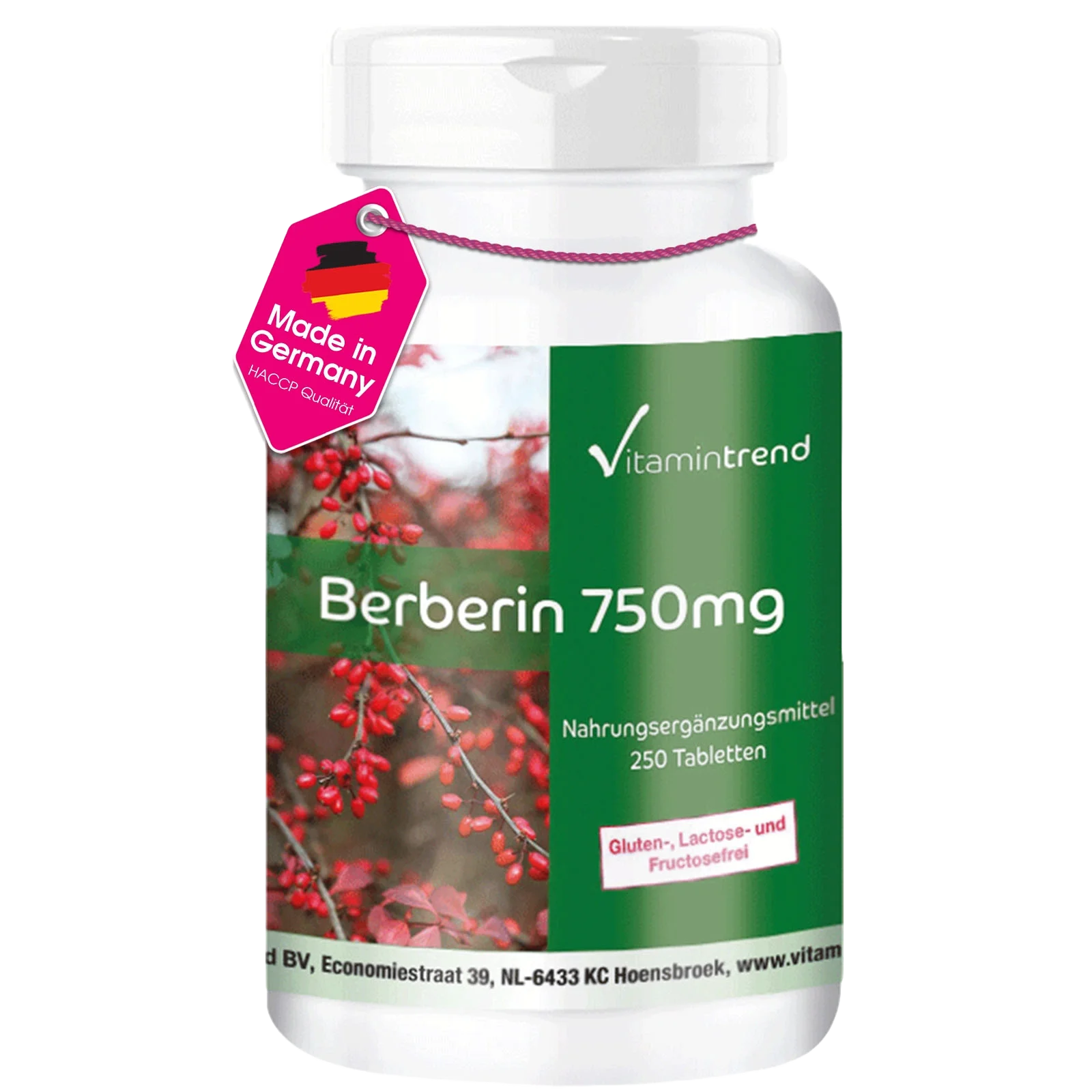 Berberine 750mg - hooggedoseerd - veganistisch - 250 tabletten