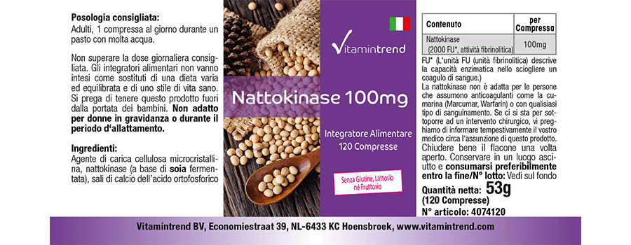 Nattokinase 100mg - 120 Tabletten 2000 FU Großpackung für 4 Monate, vegan