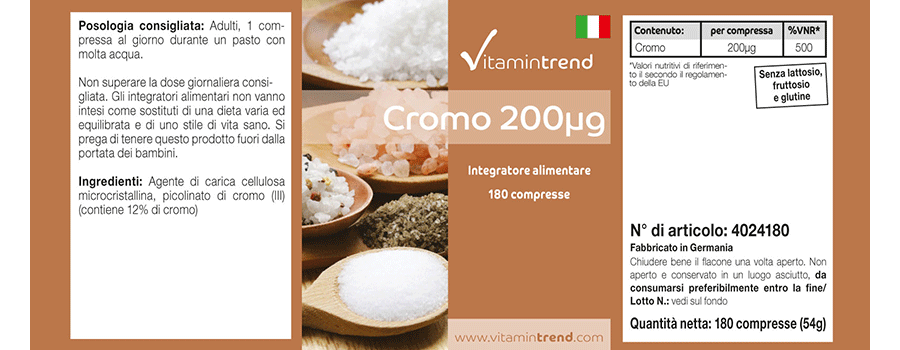 Chrom 200µg aus Chrompicolinat - 180 Tabletten - Vegan - Großpackung  für 1/2 Jahr