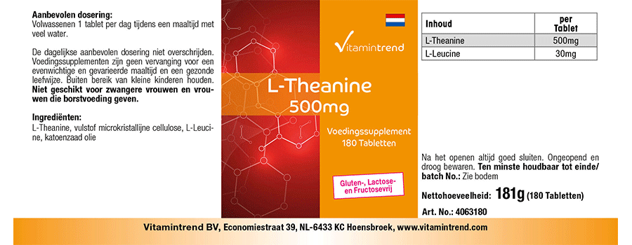 L-Teanina 500mg 180 Compresse alla rinfusa per 1/2 anno, stimolatore cerebrale, vegi