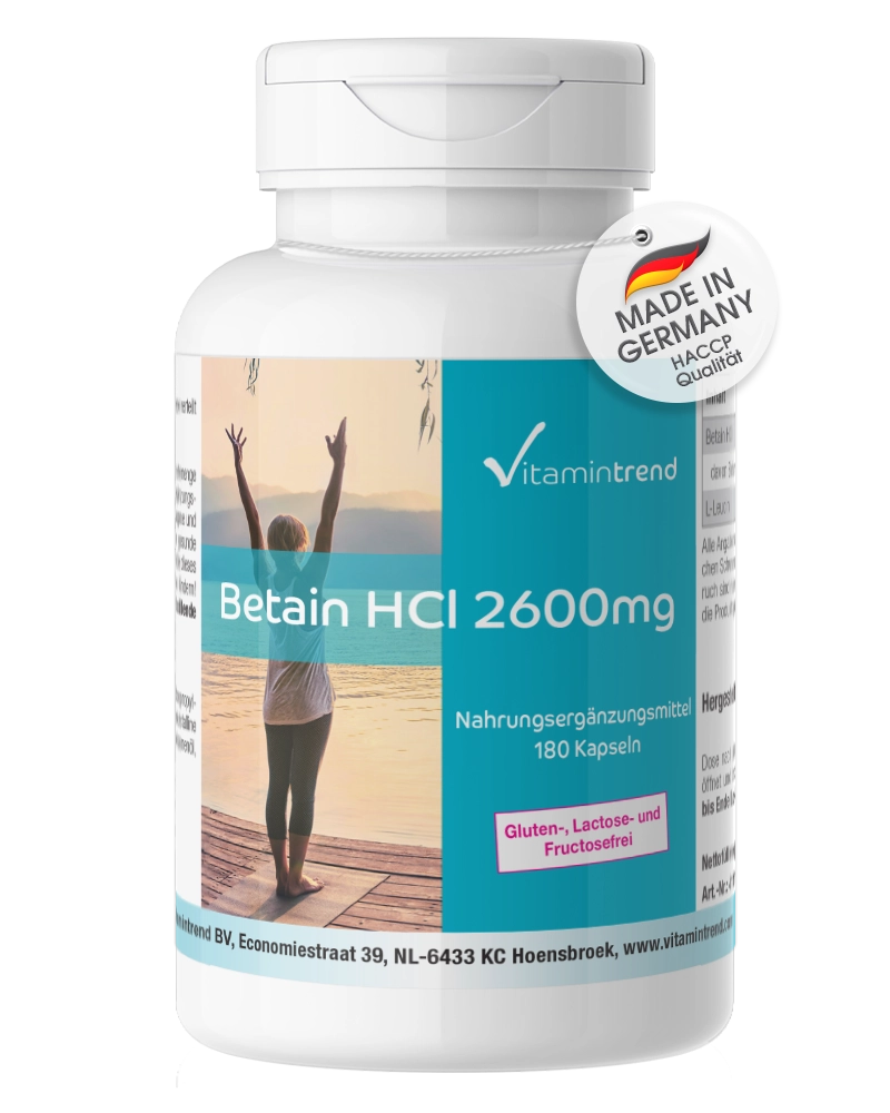 Betain-HCL 2600mg - 180 Kapseln - hochdosiert - vegan | Vitamintrend Betain-HCL 2600mg - 180 Kapseln - hochdosiert - vegan | Vitamintrend