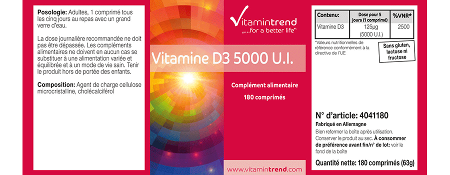 Vitamin D3 5.000 I.E. 180 Tabletten, hochdosiert, nur eine Tablette alle 5 Tage, Cholecalciferol