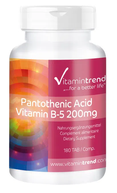 Acide pantothénique vitamine B5 200mg 180 comprimés flacon avantageux pour 6 mois, végétalien
