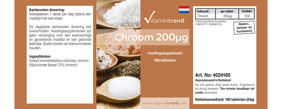 Chrom 200µg aus Chrompicolinat - 180 Tabletten - Vegan - Großpackung  für 1/2 Jahr