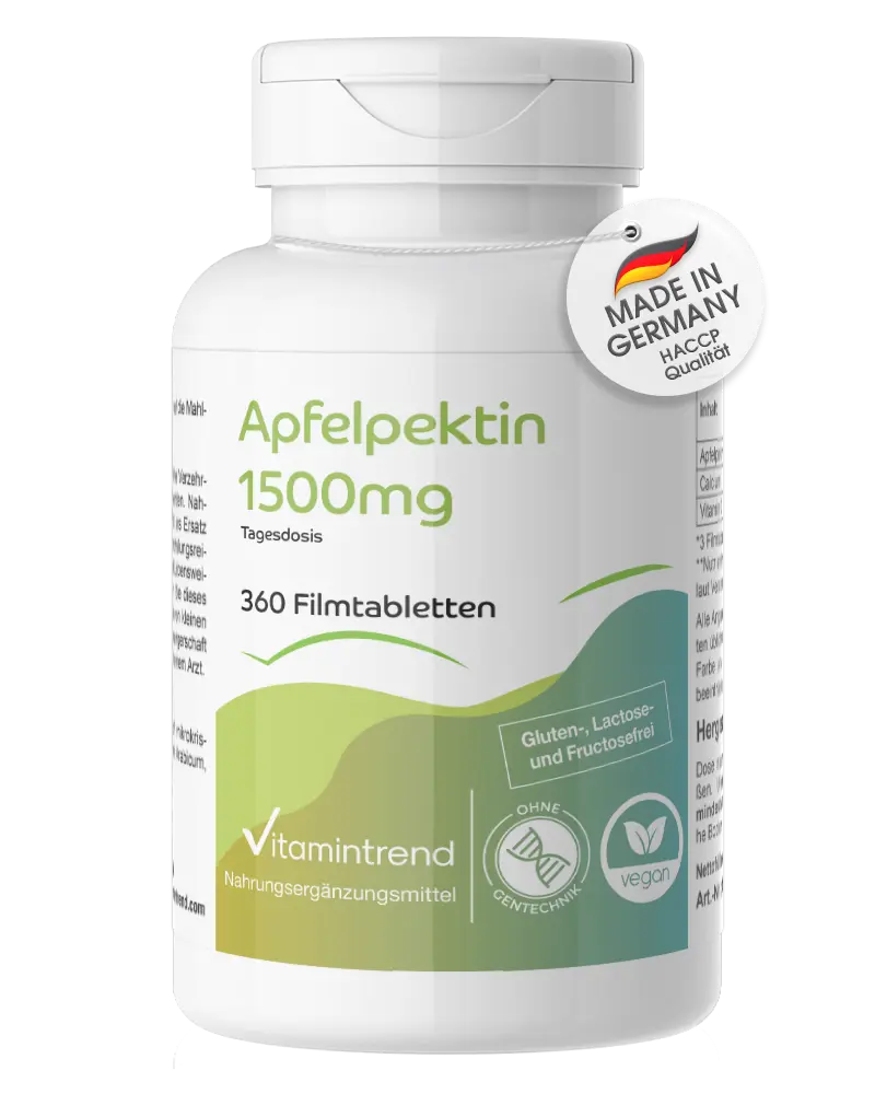 Apfelpektin 1500mg - 360 Filmtabletten - mit Vitamin C und Calcium - vegan | Vitamintrend