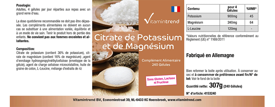 Potassium Magnesium Citrate - vegan - 240 Capsules