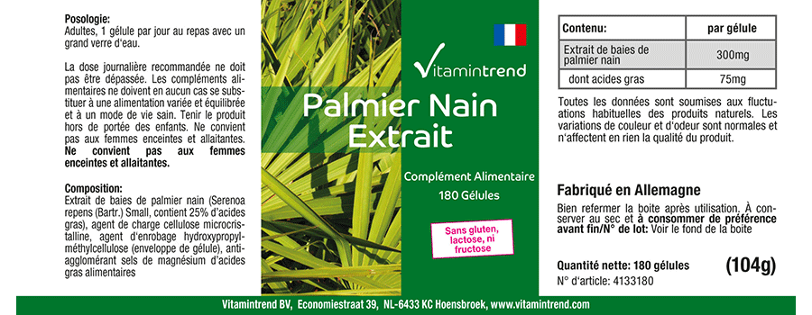 Extrait de Palmier nain 300mg - Vegan - 180 Gélules