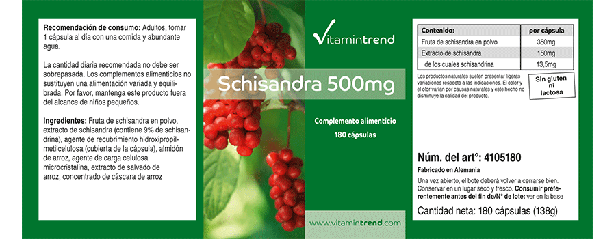 Schisandra 500mg - 180 Kapseln, Großpackung für 1/2 Jahr, vegan