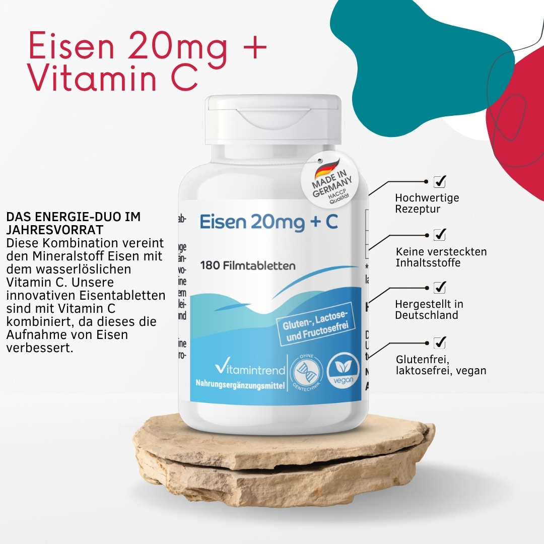 Eisen 20mg + C - 180 Filmtabletten | Vitamintrend
