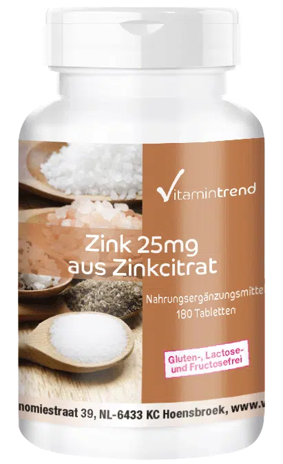 Zinc 25mg - Citrato de zinc - 180 Comprimidos