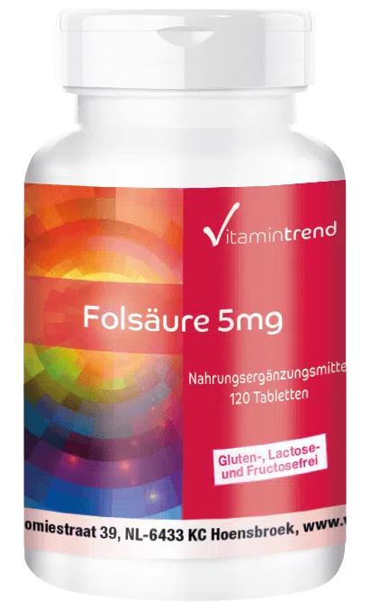 Folsäure 5mg - 120 Tabletten, vegan, hochdosiert, nur 1/4 Tablette täglich