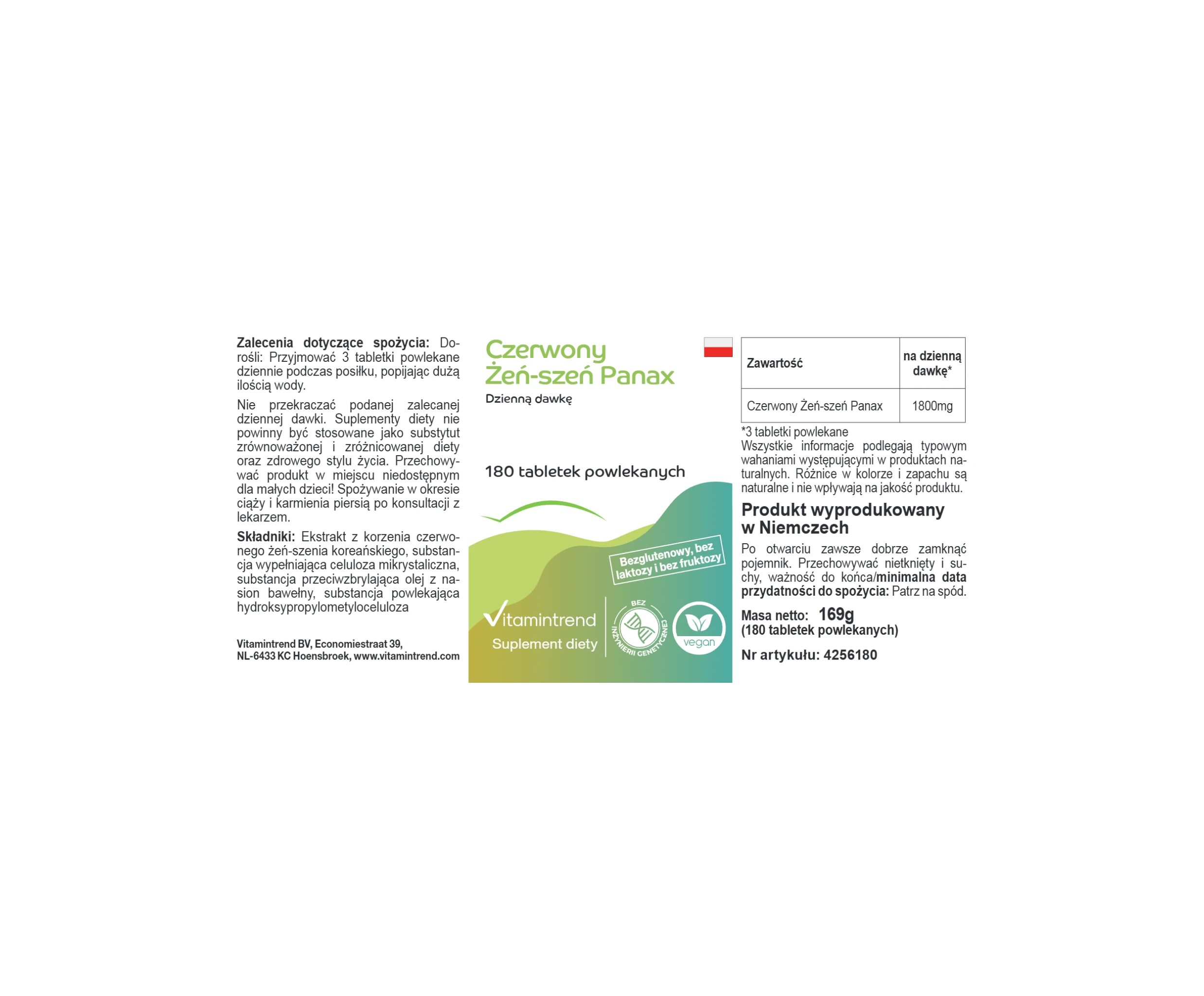Ginseng rouge Panax 1.800mg - 180 comprimés pelliculés | Vitamintrend