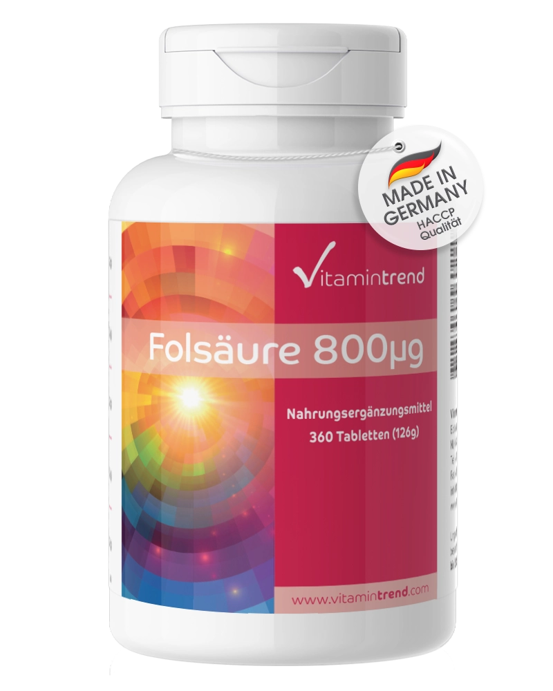 Folsäure 800µg - 360 Tabletten - Großpackung für 1 Jahr - vegan | Vitamintrend Folsäure 800µg - 360 Tabletten - Großpackung für 1 Jahr - vegan | Vitamintrend