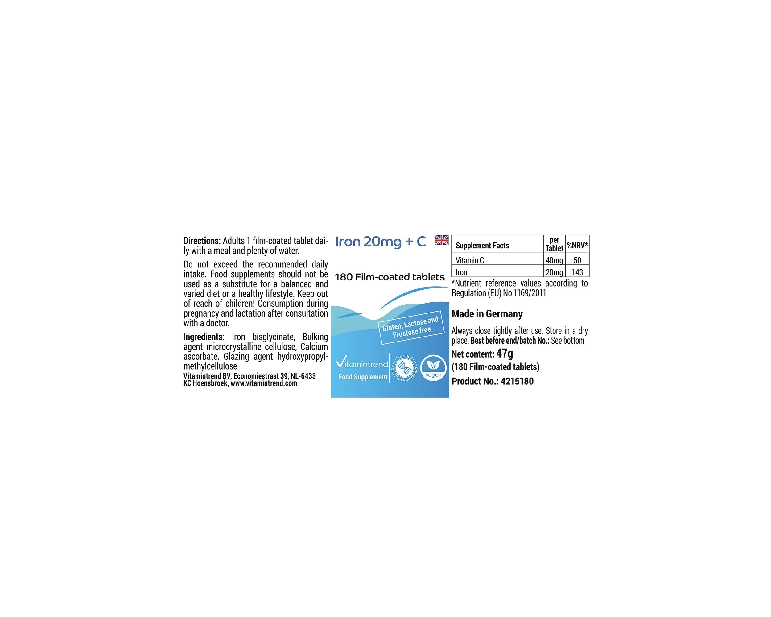 Eisen 20mg + C - 180 Filmtabletten | Vitamintrend
