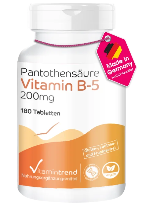 Acido pantotenico vitamina B5 200mg 200mg 180 compresse alla rinfusa per  1/2  anno, vegan