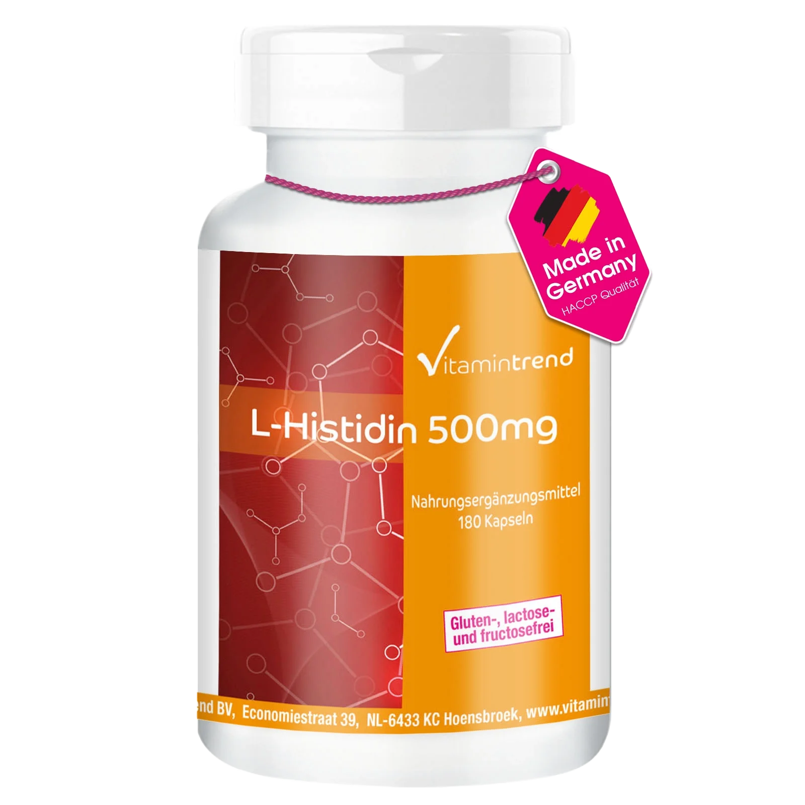 L-Istidina 500mg, Alto dosaggio, Vegan, 180 Capsule, Confezione grande