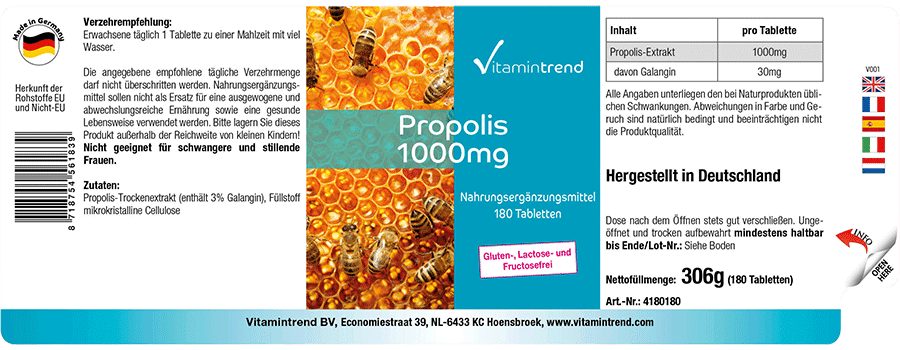 Propolis 1000mg - high-dose - 180 Tablets - bulk pack