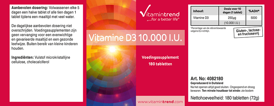 Vitamin D3 10.000 I.E.  180 Tabletten, hochdosiert, nur eine Tablette alle 10 Tage, Cholecalciferol