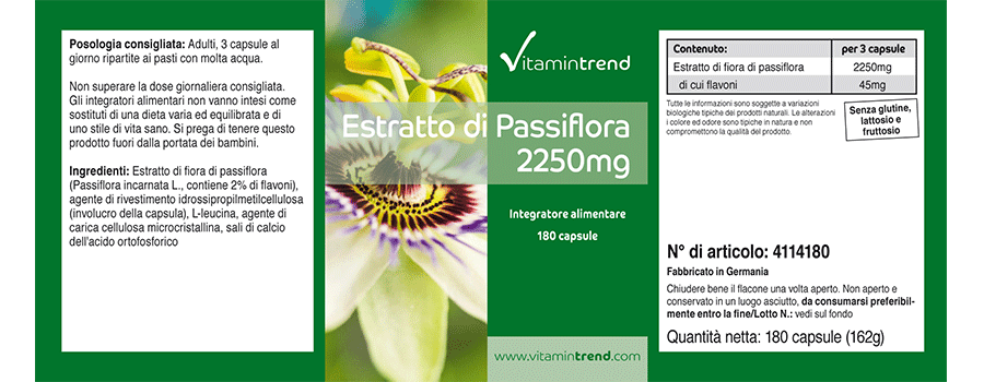Passionsblume-Extrakt 2250mg Tagesverzehr - 180 Kapseln, vegan
