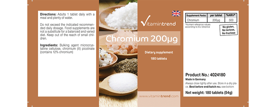 Chromium 200μg 180 tablets from chromium picolinate bulk pack for 6 months, vegan