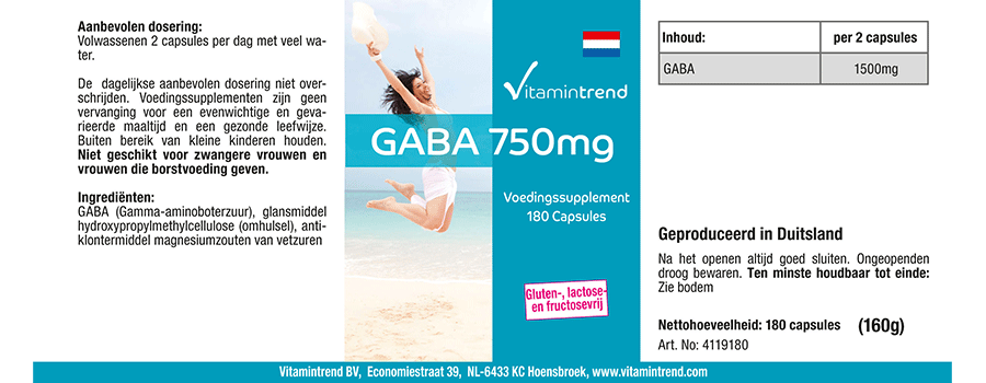 GABA 750mg - Dosis elevada - Vegano - 180 Cápsulas