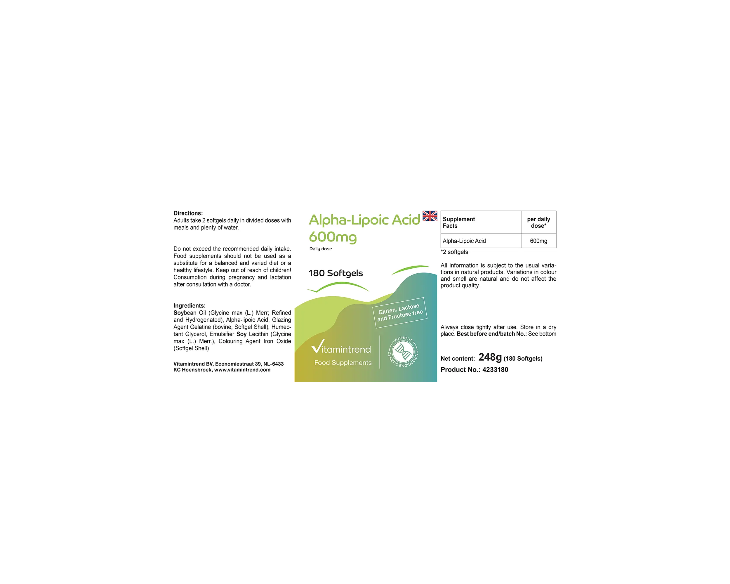 Alpha-Liponsäure 600mg - 180 Softgels | Vitamintrend