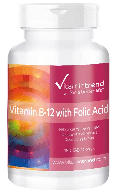 Vitamin B12 mit Folsäure 180 Tabletten, Großpackung für  1/2  Jahr, vegan