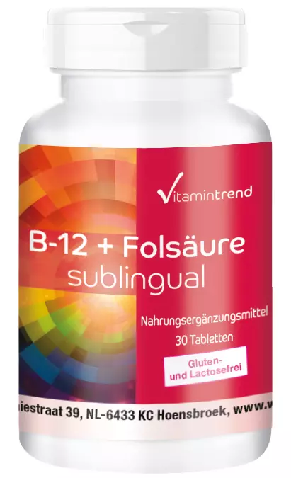 B-12 + acide folique sublingual - 30 comprimés avec acérola