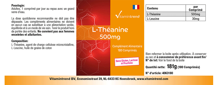 L-Teanina 500mg - 180 comprimidos