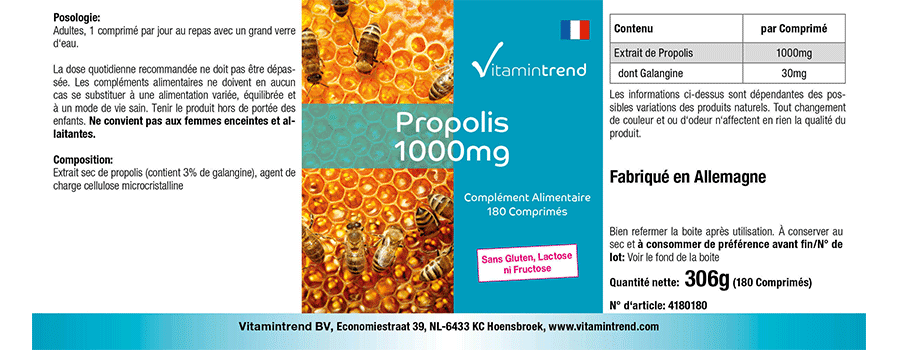 Propolis 1000mg - hautement dosé - 180 comprimés - paquet familial