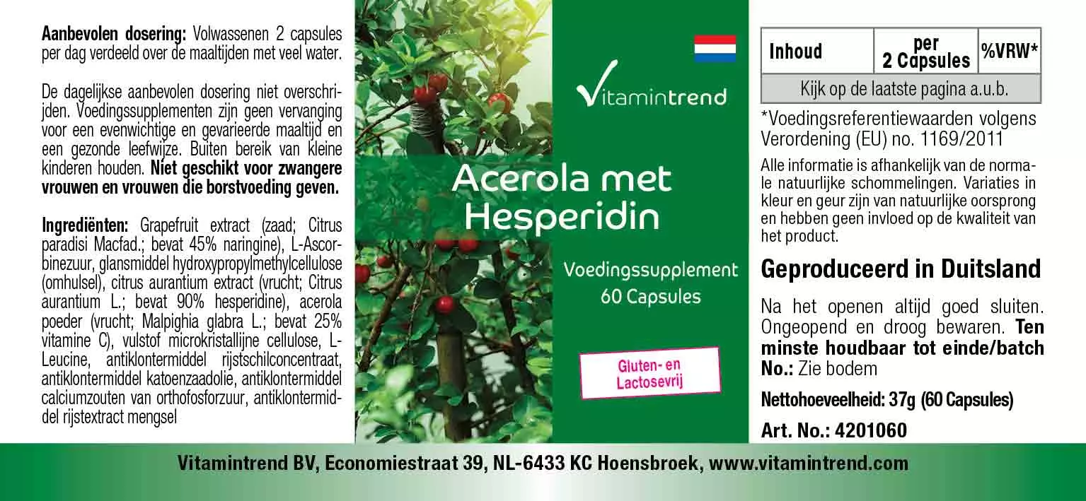 Acerola mit Hesperidin - 60 Kapseln mit Grapefruitkern-Extrakt