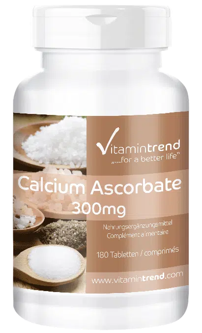 Ascorbate de calcium, 180 comprimés, vitamine C tamponnée, Substance pure, Flacon avantageux pour 6 mois