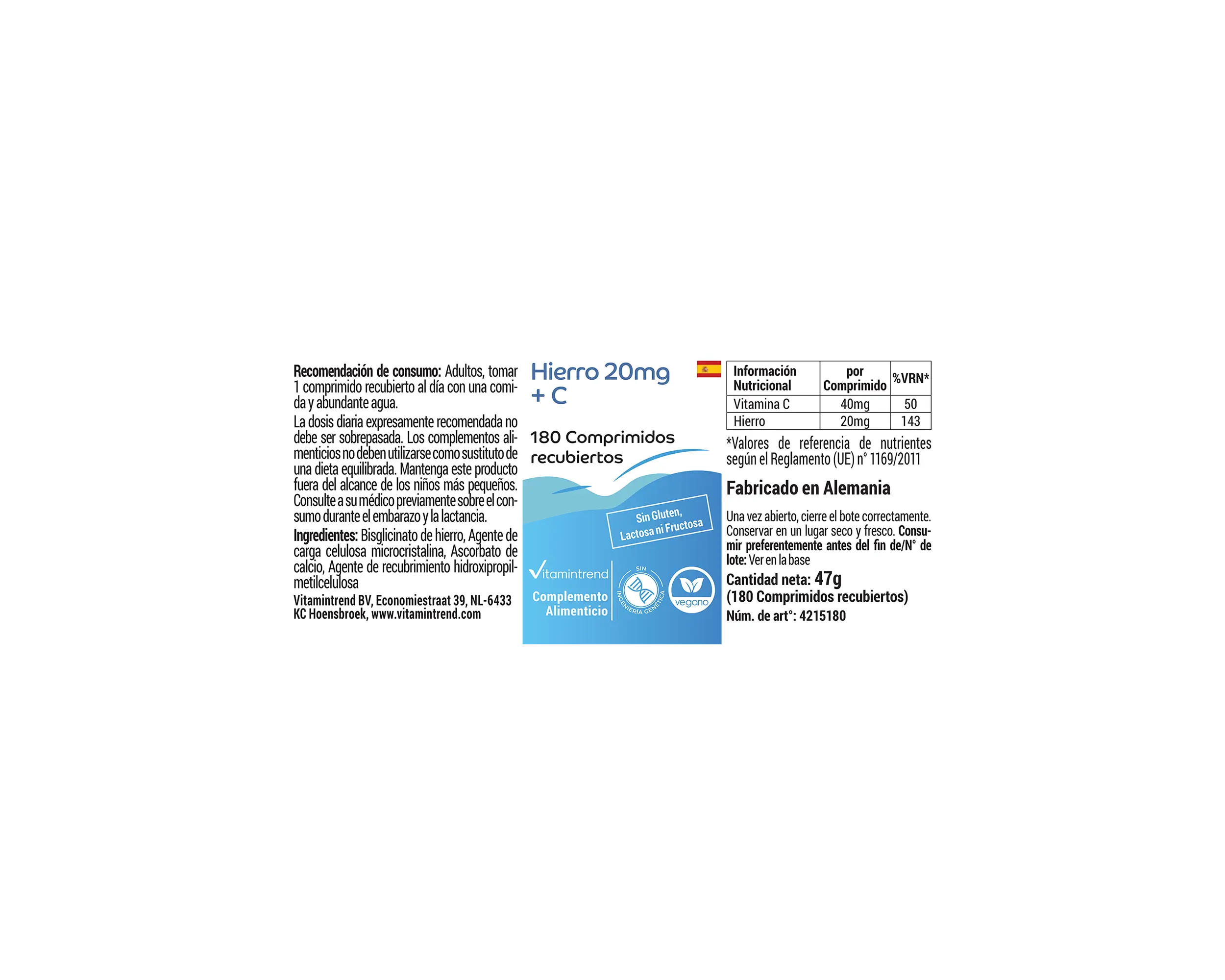 Eisen 20mg + C - 180 Filmtabletten | Vitamintrend