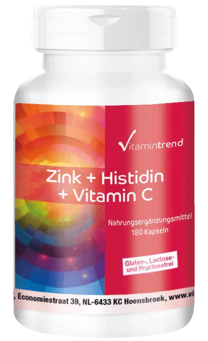 Zink + Histidin + Vitamin C - 180 Kapseln - Großpackung