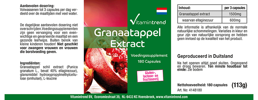 Granatapfel Extrakt 500mg - vegan - 180 Kapseln