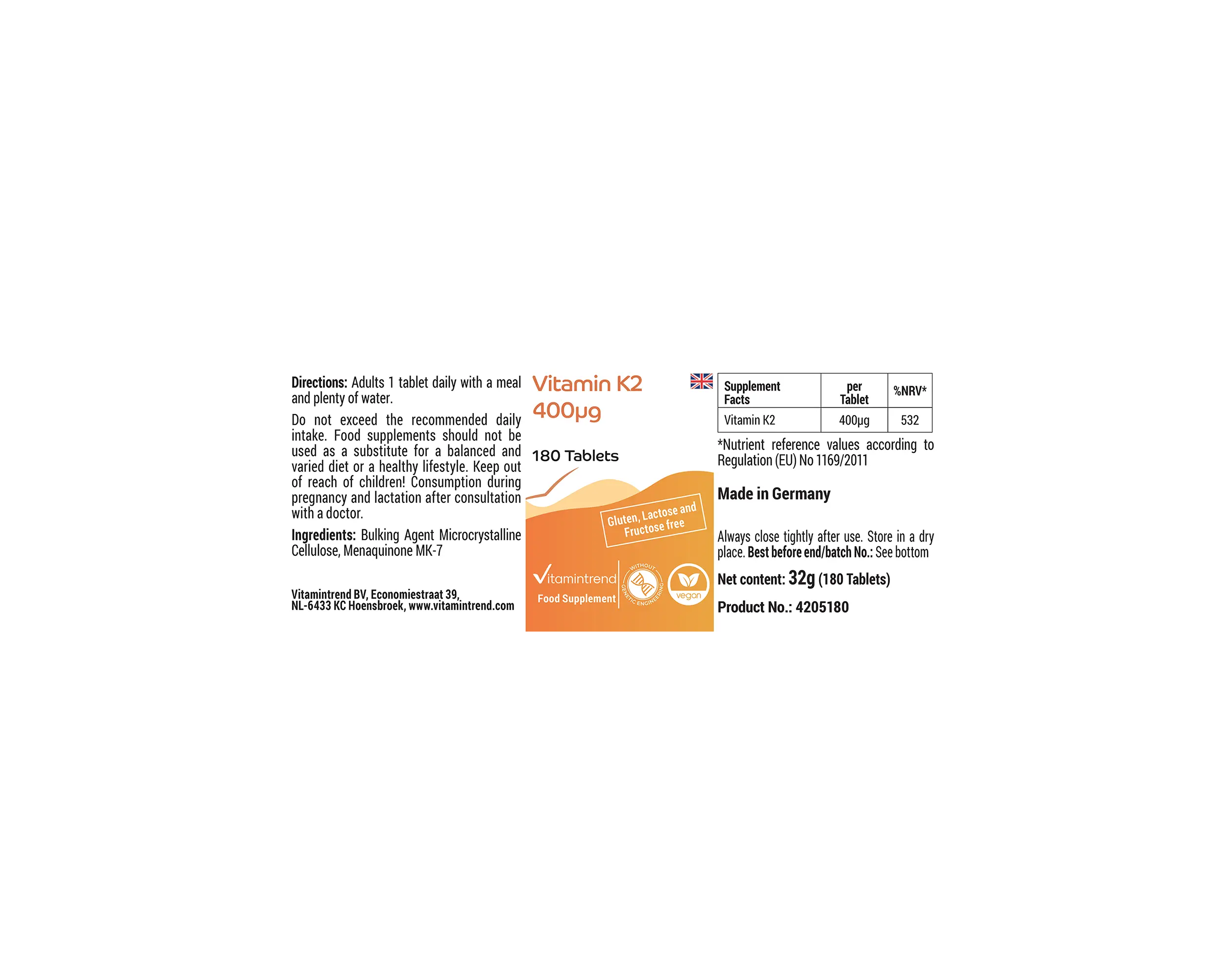 Vitamin K2 400μg - 180 Tabletten | Vitamintrend