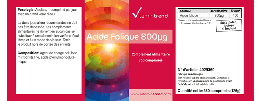 Acido folico 800µg 360 compresse - Vegan - Confezione per 1 anno
