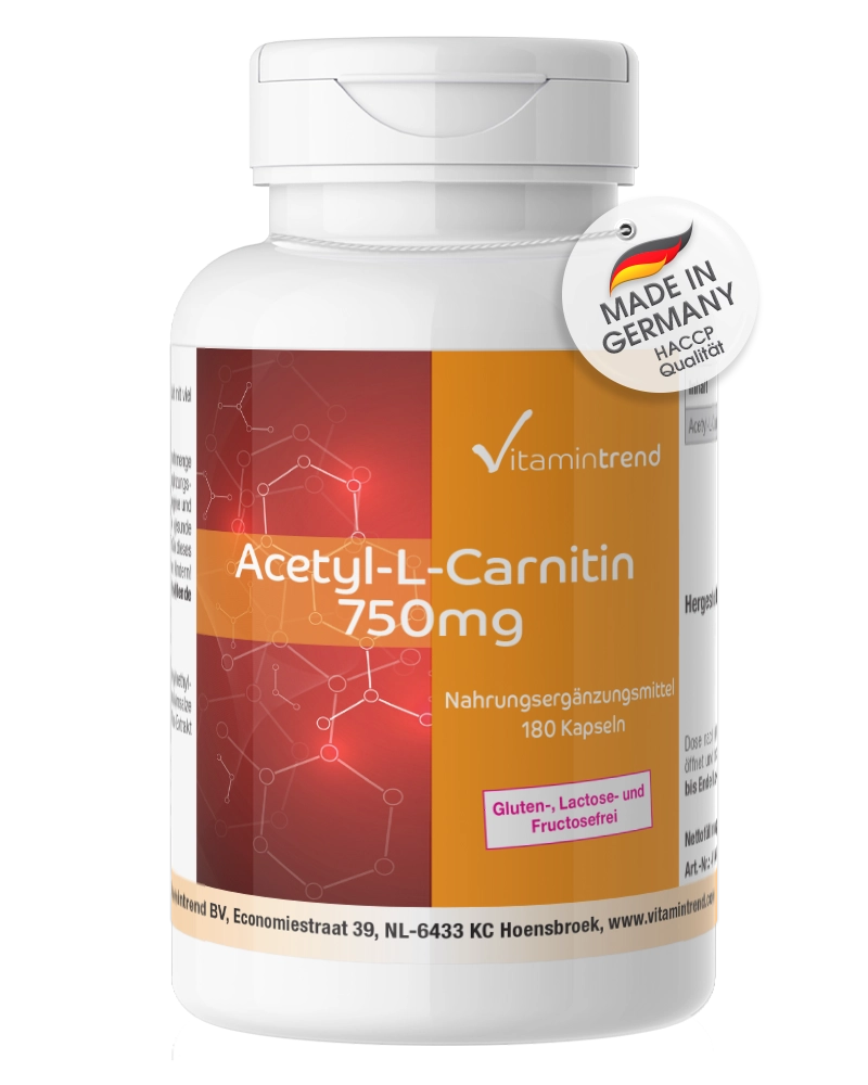 Acetyl-L-Carnitin 750mg - 180 Kapseln - hochdosiert - vegan | Vitamintrend Acetyl-L-Carnitin 750mg - 180 Kapseln - hochdosiert - vegan | Vitamintrend