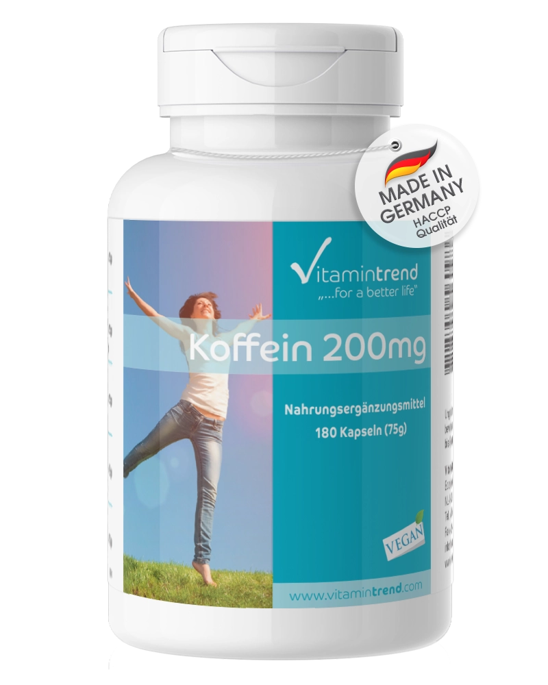Caféine 200mg - 180 gélules, végan, Flacon avantageux Caféine 200mg - 180 gélules, végan, Flacon avantageux