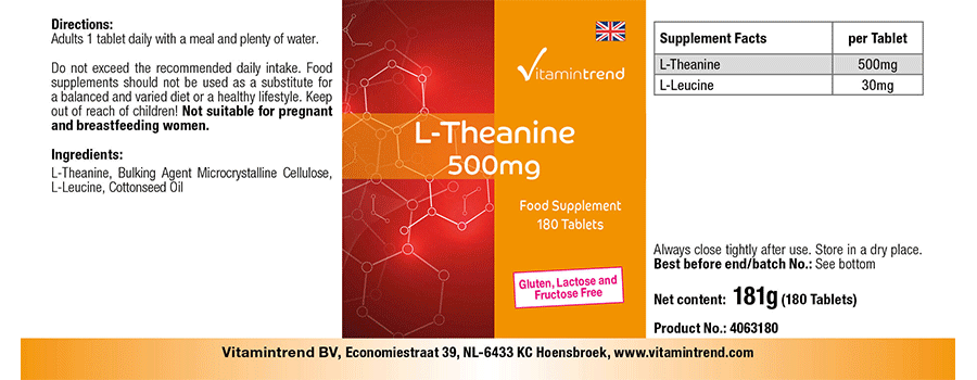 L-Teanina 500mg 180 Compresse alla rinfusa per 1/2 anno, stimolatore cerebrale, vegi