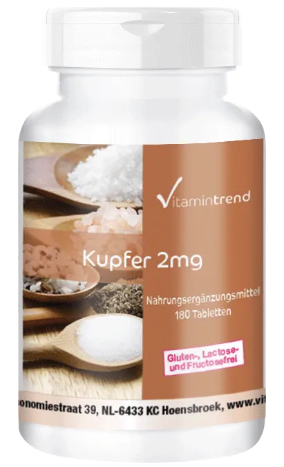 Copper 2mg 180 tablets, chelated, bulk pack for 1/2 year, vegan