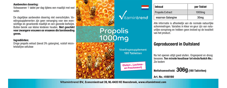 Propolis 1000mg - hautement dosé - 180 comprimés - paquet familial