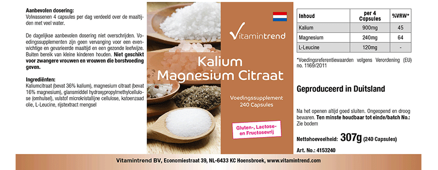 Potassium Magnesium Citrate - vegan - 240 Capsules