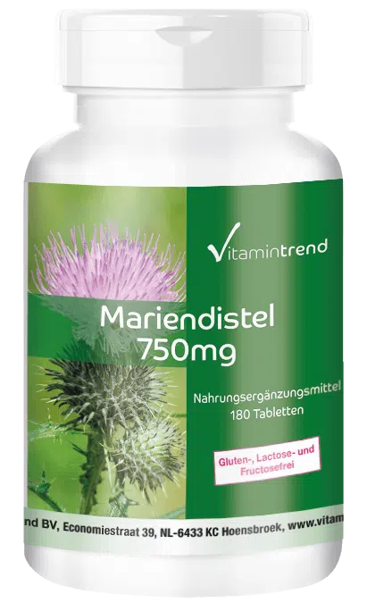 Mariendistel Extrakt 750mg 180 Tabletten, vegan, 80% Silymarin, hochdosiert, Großpackung für  1/2  Jahr